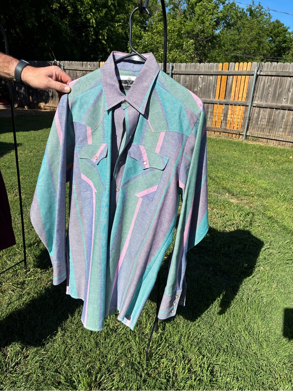 Panhandle Slim Men's Western Button-Down in Teal, Lavender & Pink